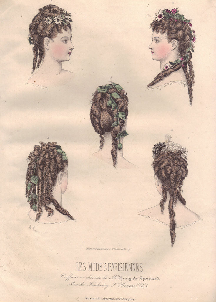 FASHION. Parisian ladies' hairstyles 1869 old antique vintage print picture